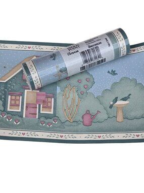 Countryside Wallpaper Border 10 yards Country Cottage Garden Cat Green Hearts